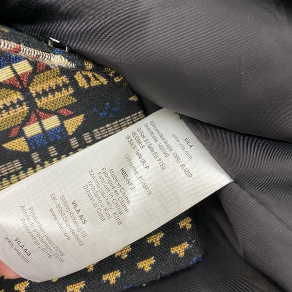 Vila Clothes Aztec Boho Multicolor Aztec SouthWestern Vinali Blazer Jacket Small - Picture 9 of 15